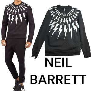 NEIL BARRETT Fair-Isle Thunderbolt Sweatshirt Slim Fit Regular Length XS BLACK